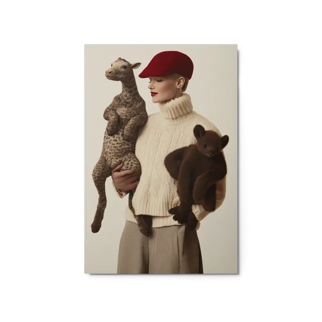 Woman with Plush Companions | Art Print