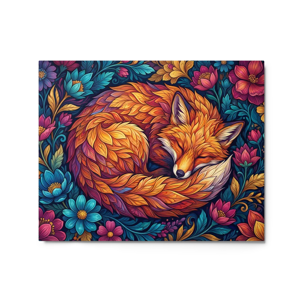 Slumbering Fox in Bloom 
 Metal Print | 8″x 10″