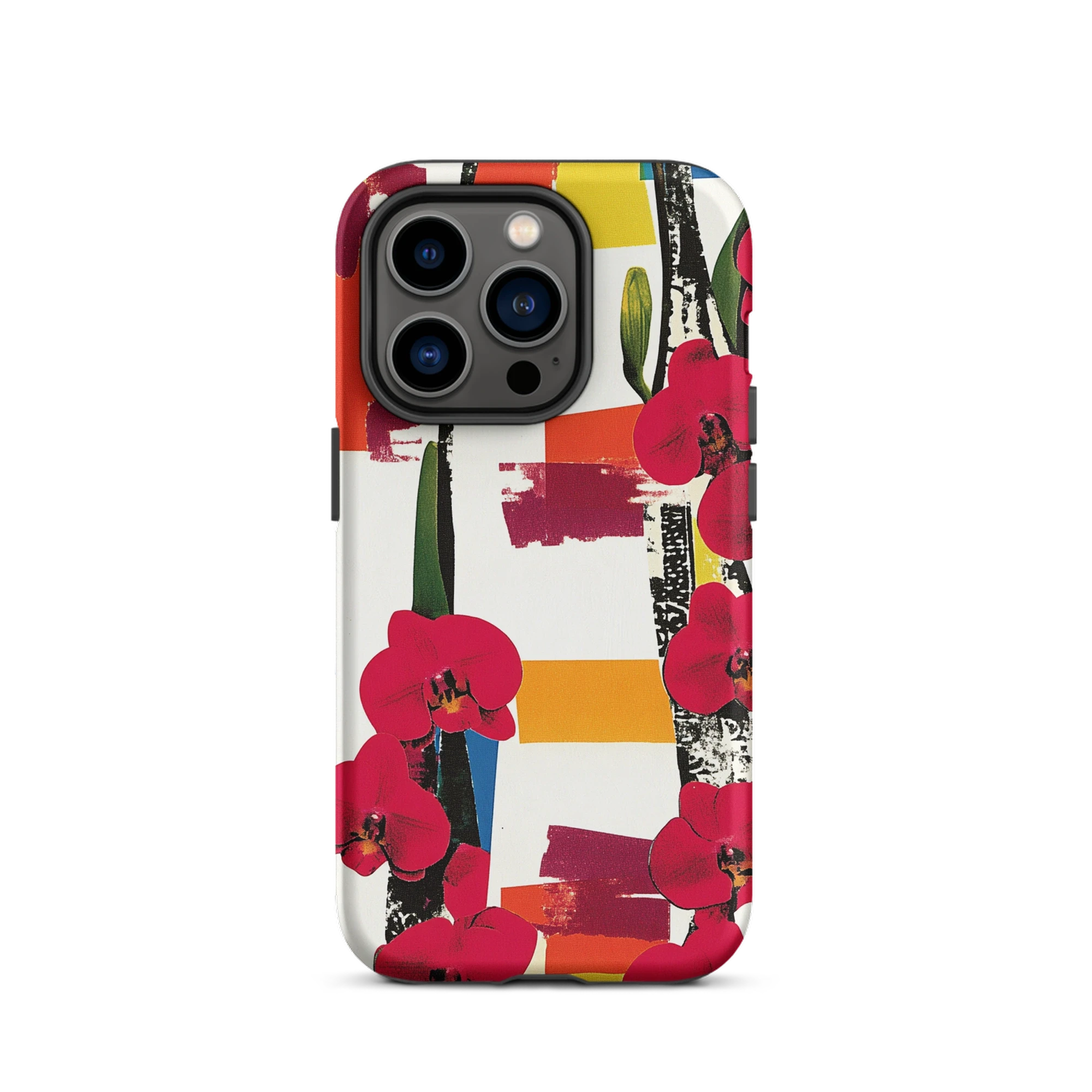 Red Orchids in Abstract Collage | Phone Case
