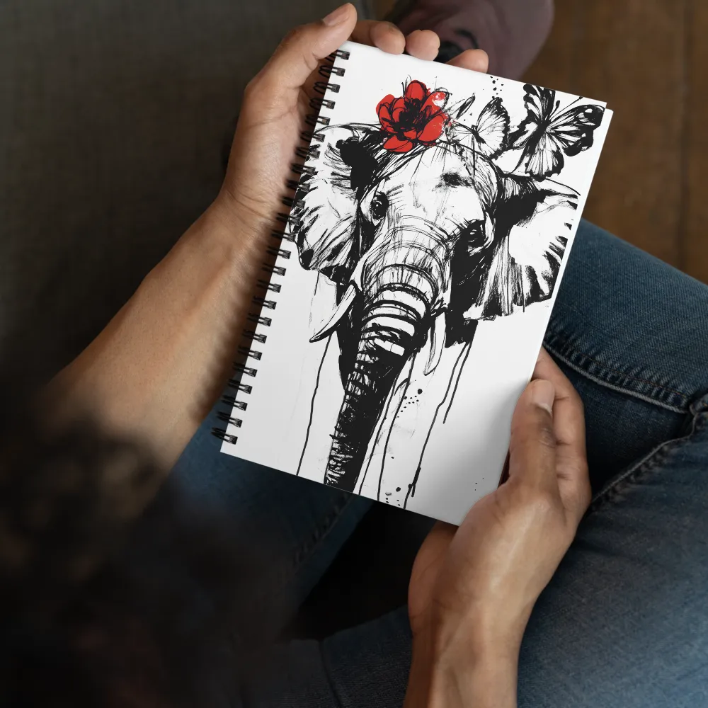 Elephant with Crimson Flower 
 Spiral Notebook | 140 pages