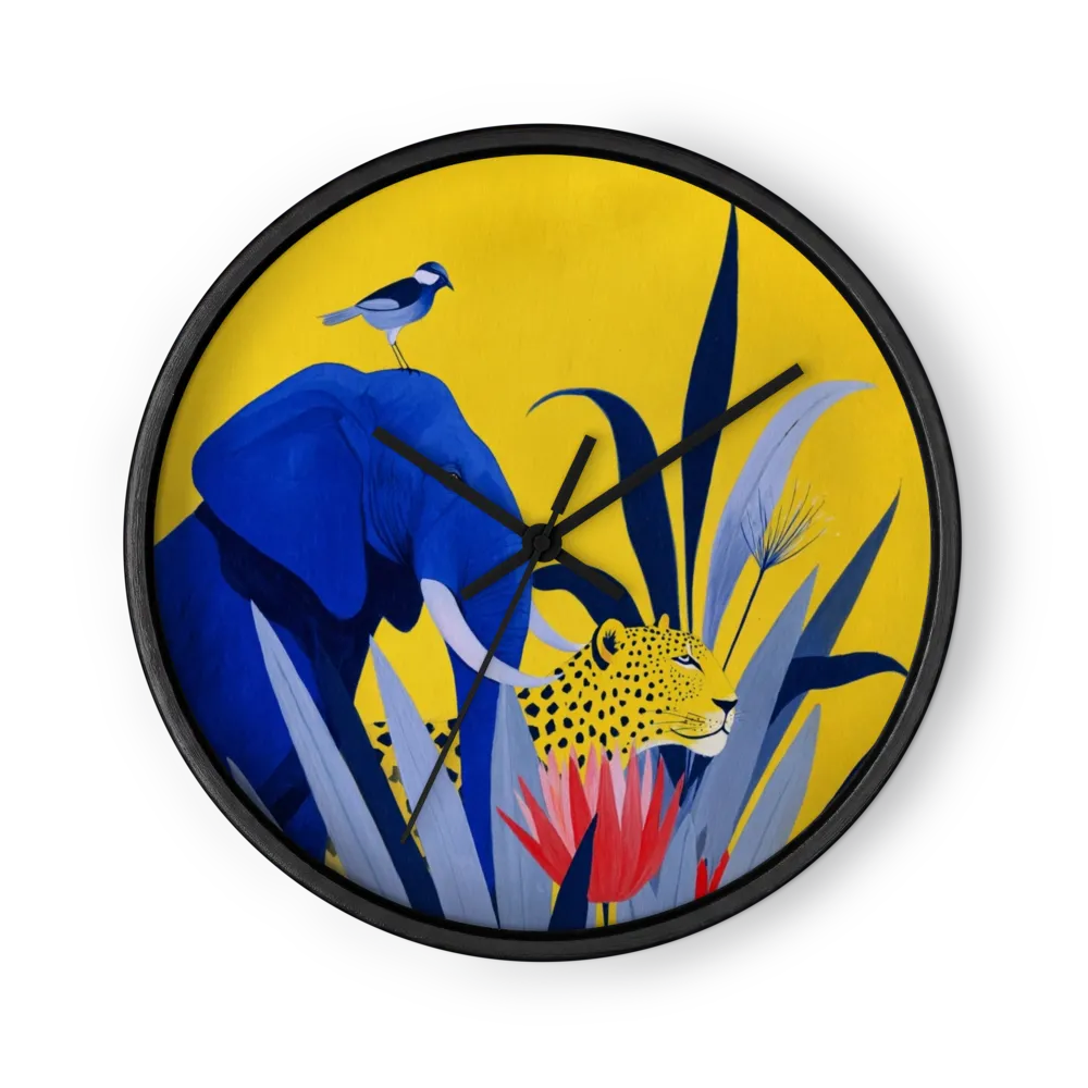 Jungle Elephants and Leopard | Wall Clock