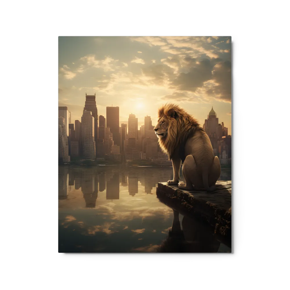 Lion Overlooking City at Sunset