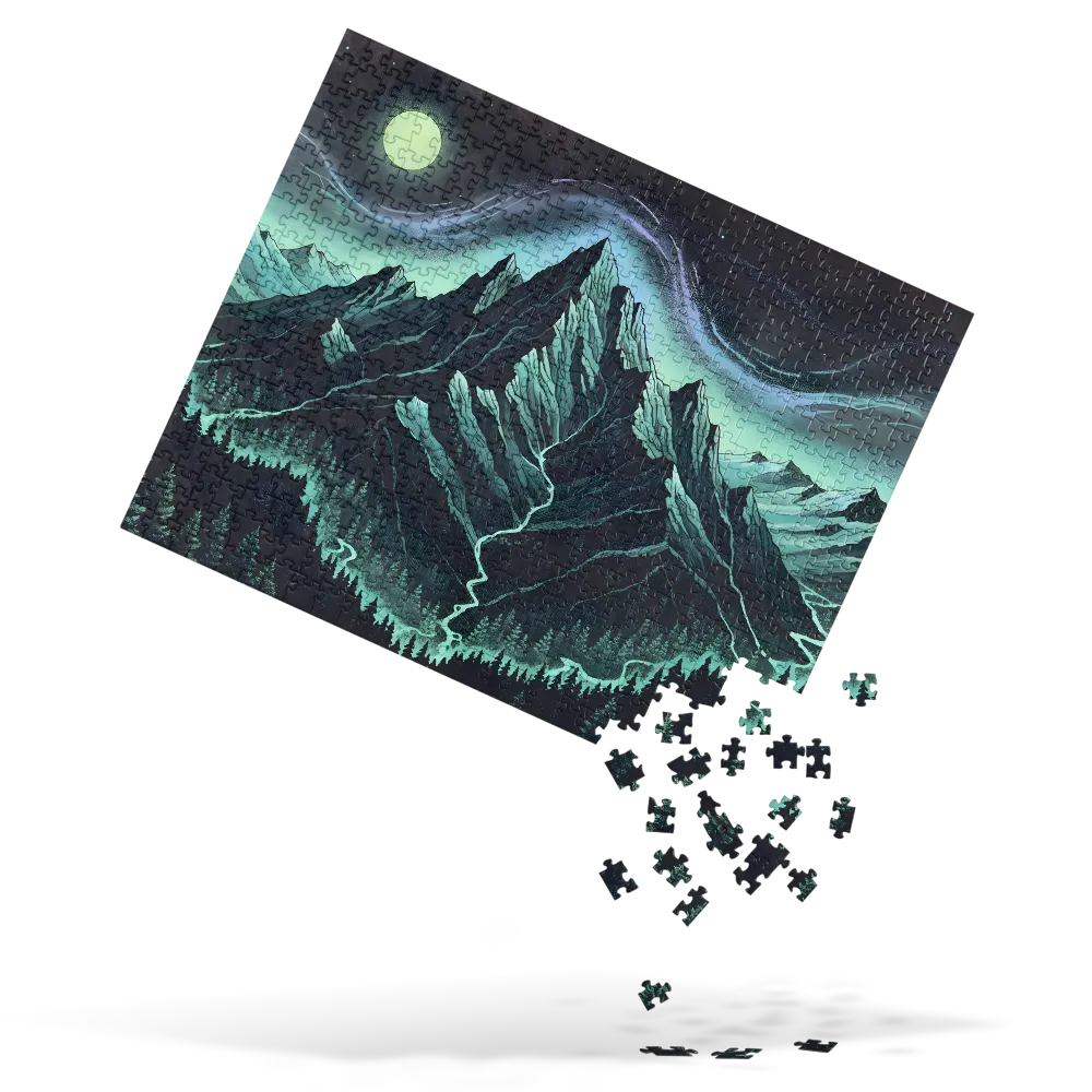 Stippled Mountain Aurora 
 Jigsaw Puzzle in Tin Box