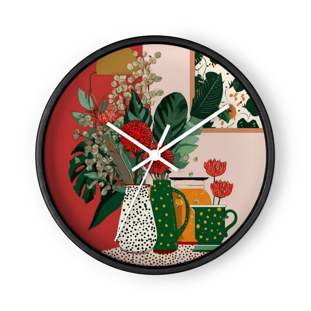 Decorative Folk Modernism Wall Clocks — Brick Red, Forest Green