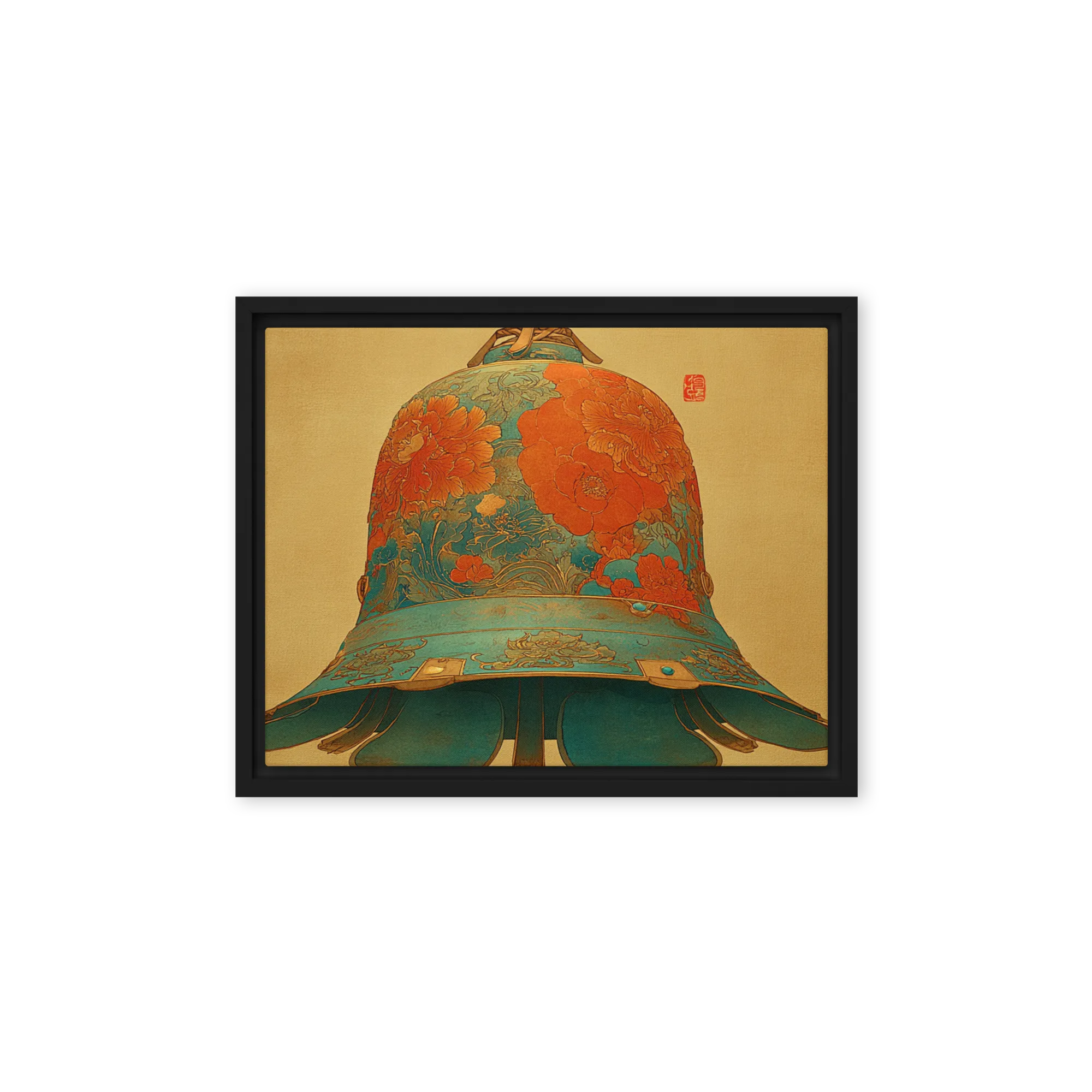Golden Peony Bell 
 Canvas with White Frame