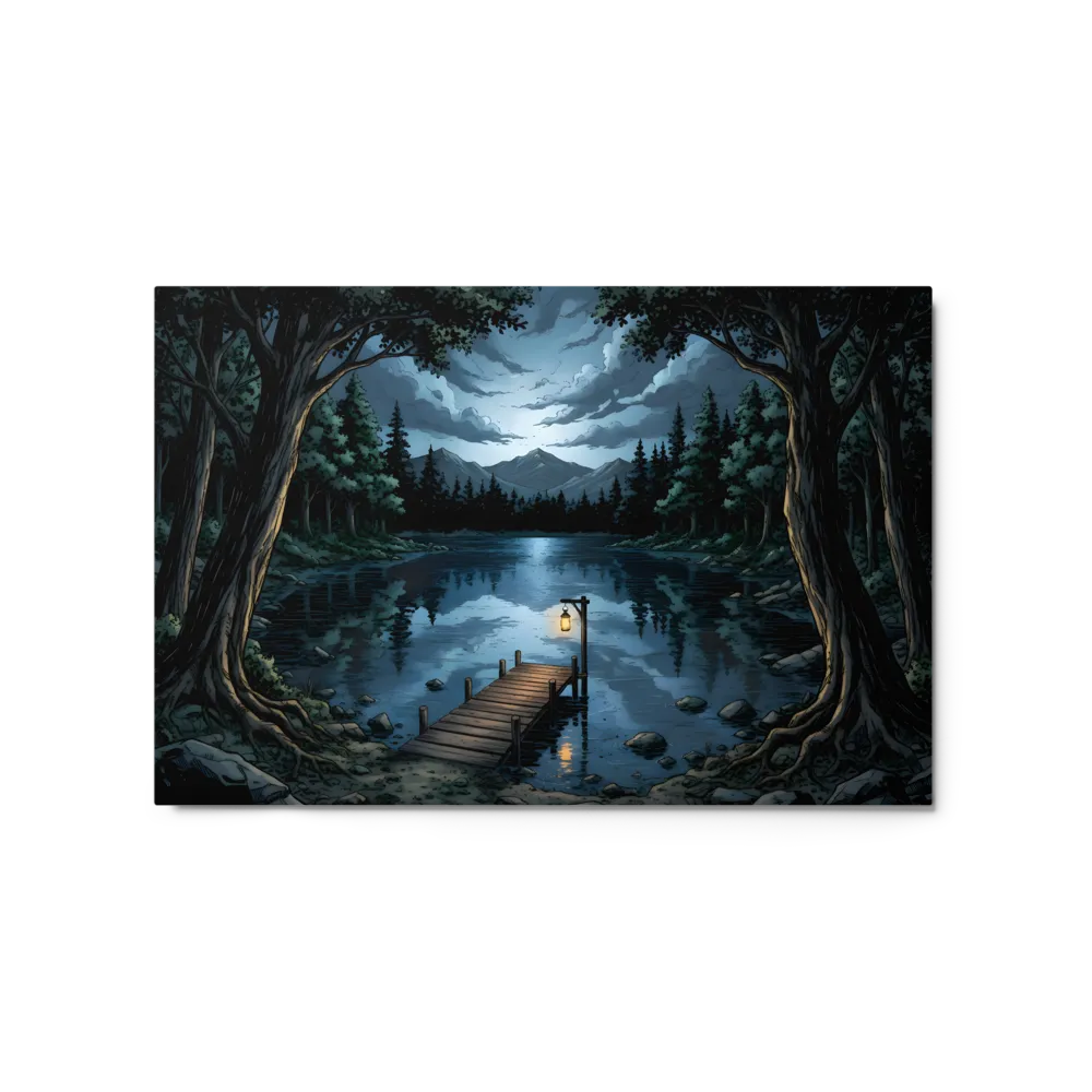 Serene Night Lake 
 Canvas with White Frame