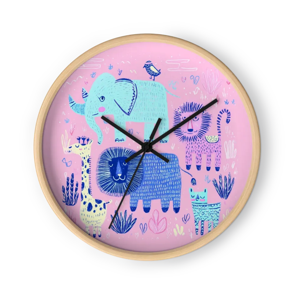 Whimsical Crayon Doodles Wall Clocks — Lions, Foxes, Elephants