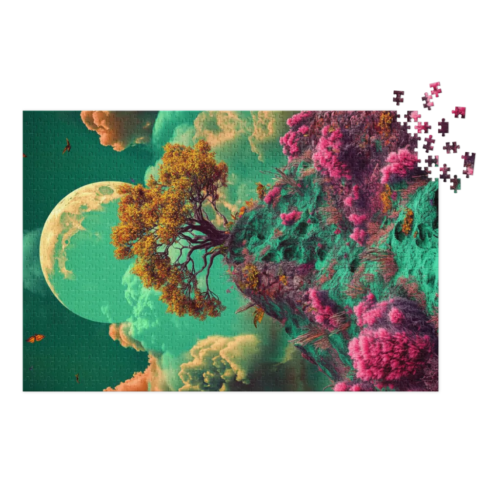 Surreal Landscape with Moon and Tree