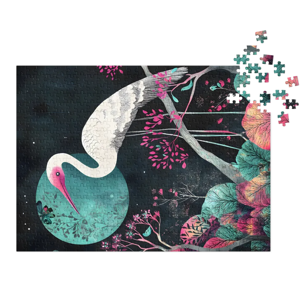 Surreal Crane and Flora Art