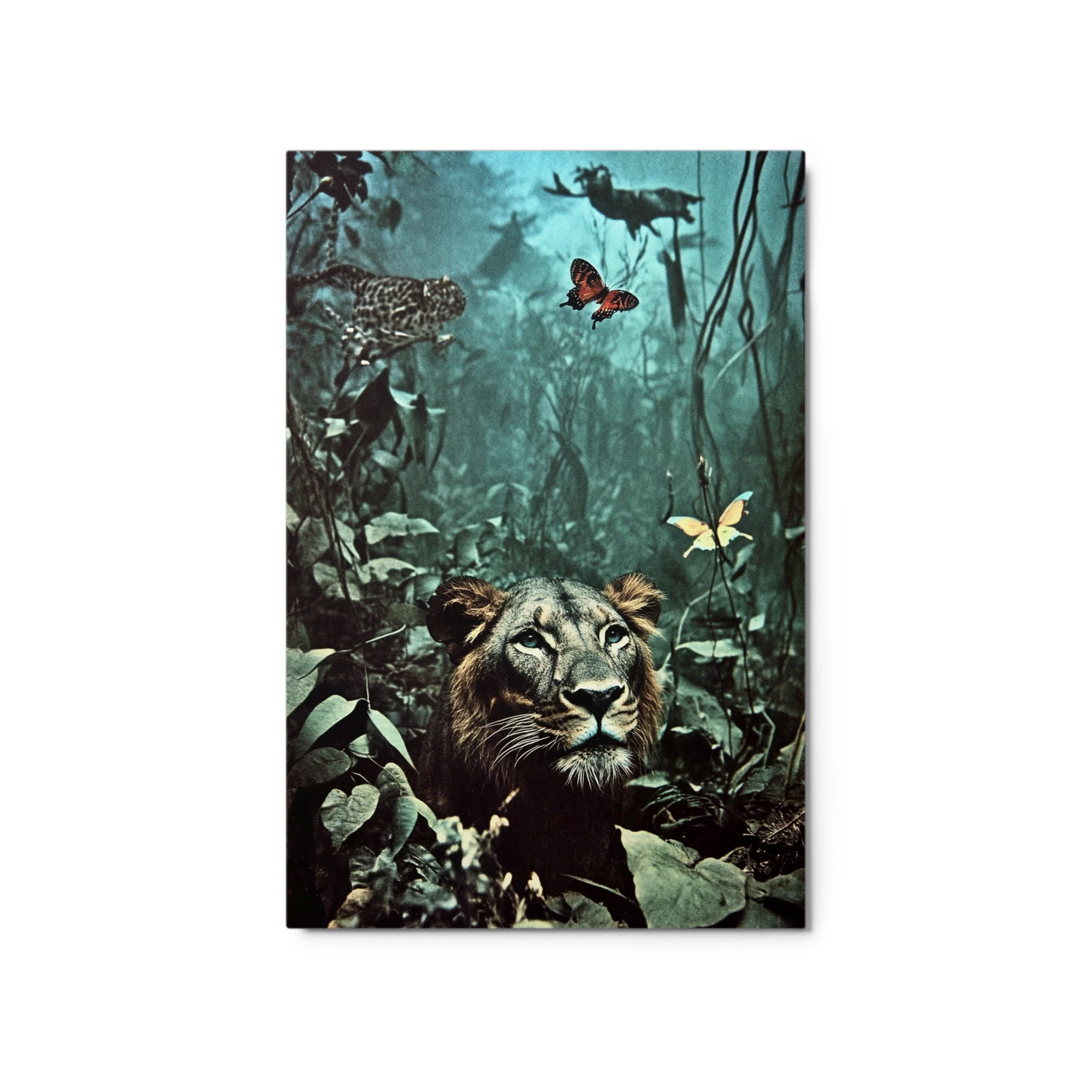 Lion Surrounded by Butterflies in Jungle