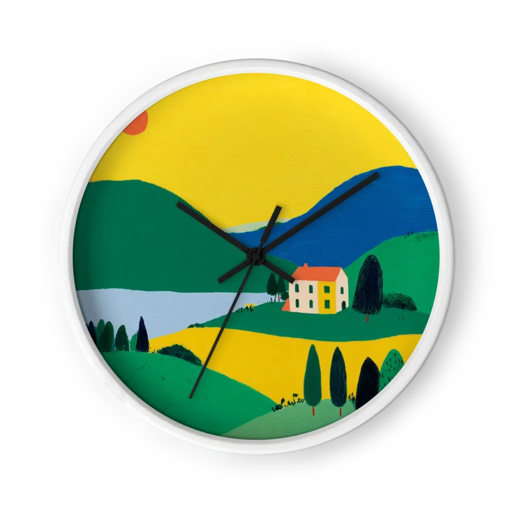 Yellow Hills and Cottage | Wall Clock