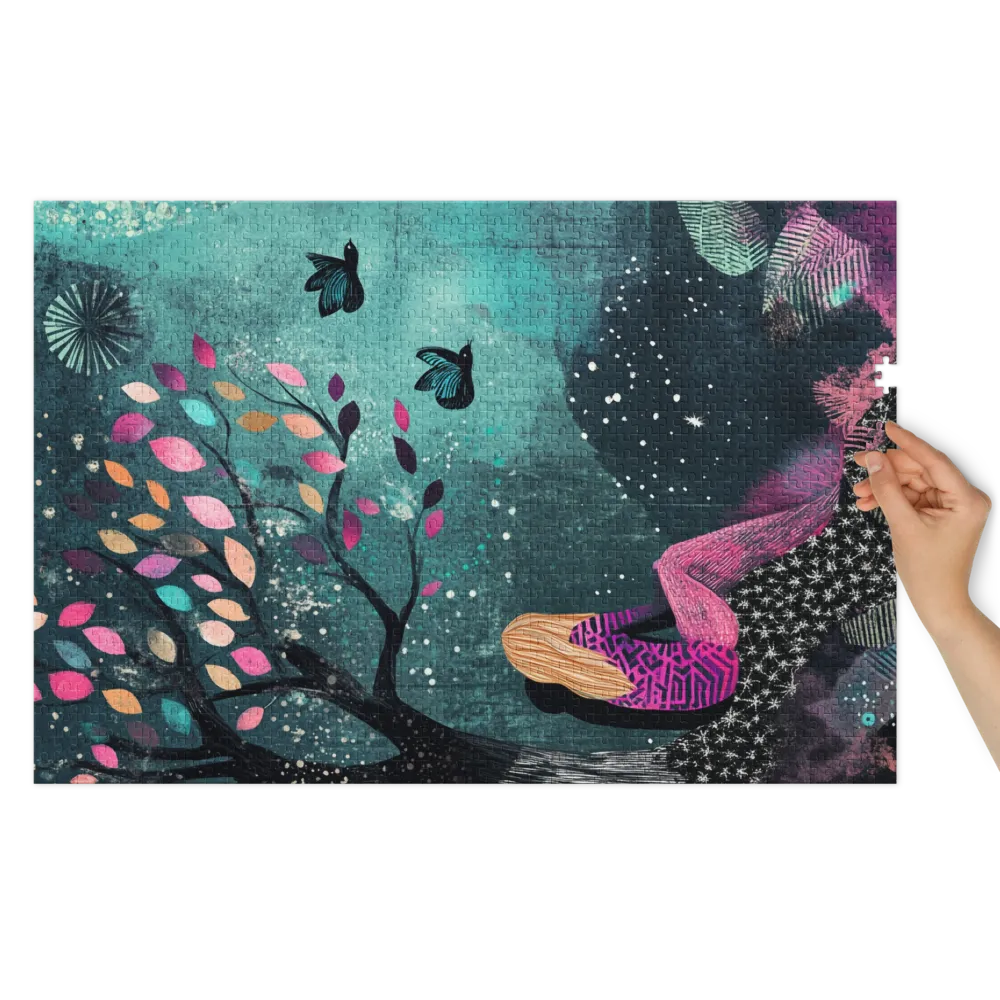 Whimsical Girl by Tree with Colorful Leaves | Jigsaw Puzzle (252/520 pieces)