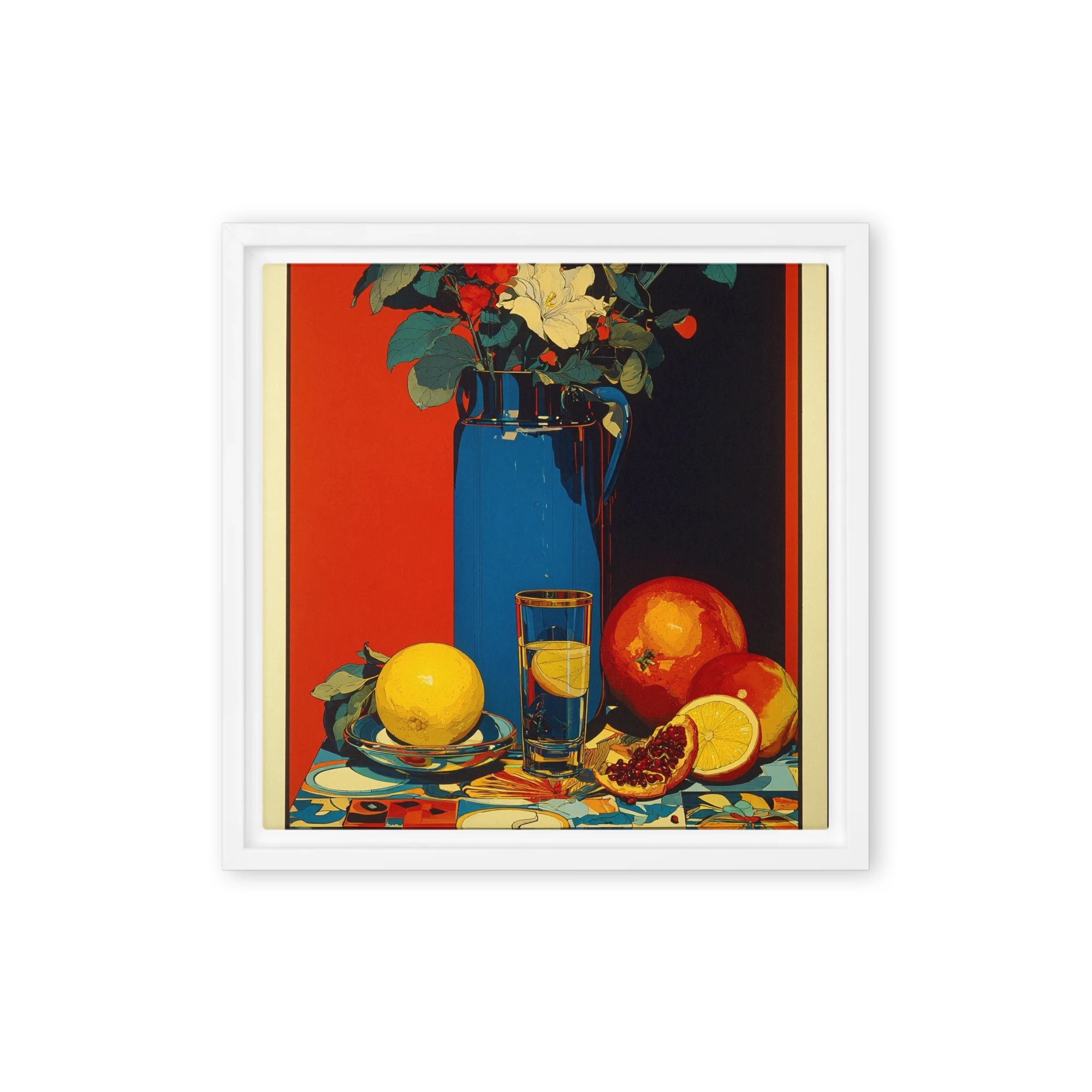 Citrus and Blue Pitcher Still Life | Art Print