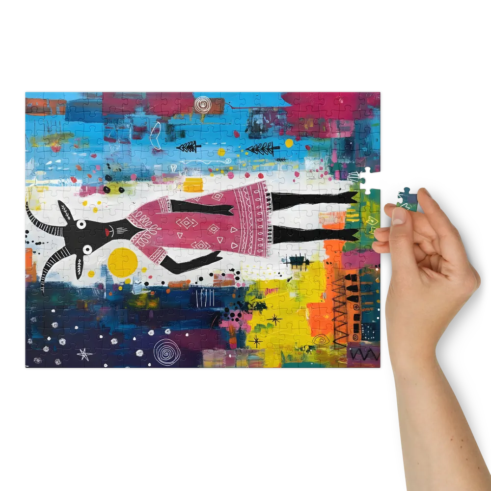 Whimsical Goat in Pink Dress | Jigsaw Puzzles