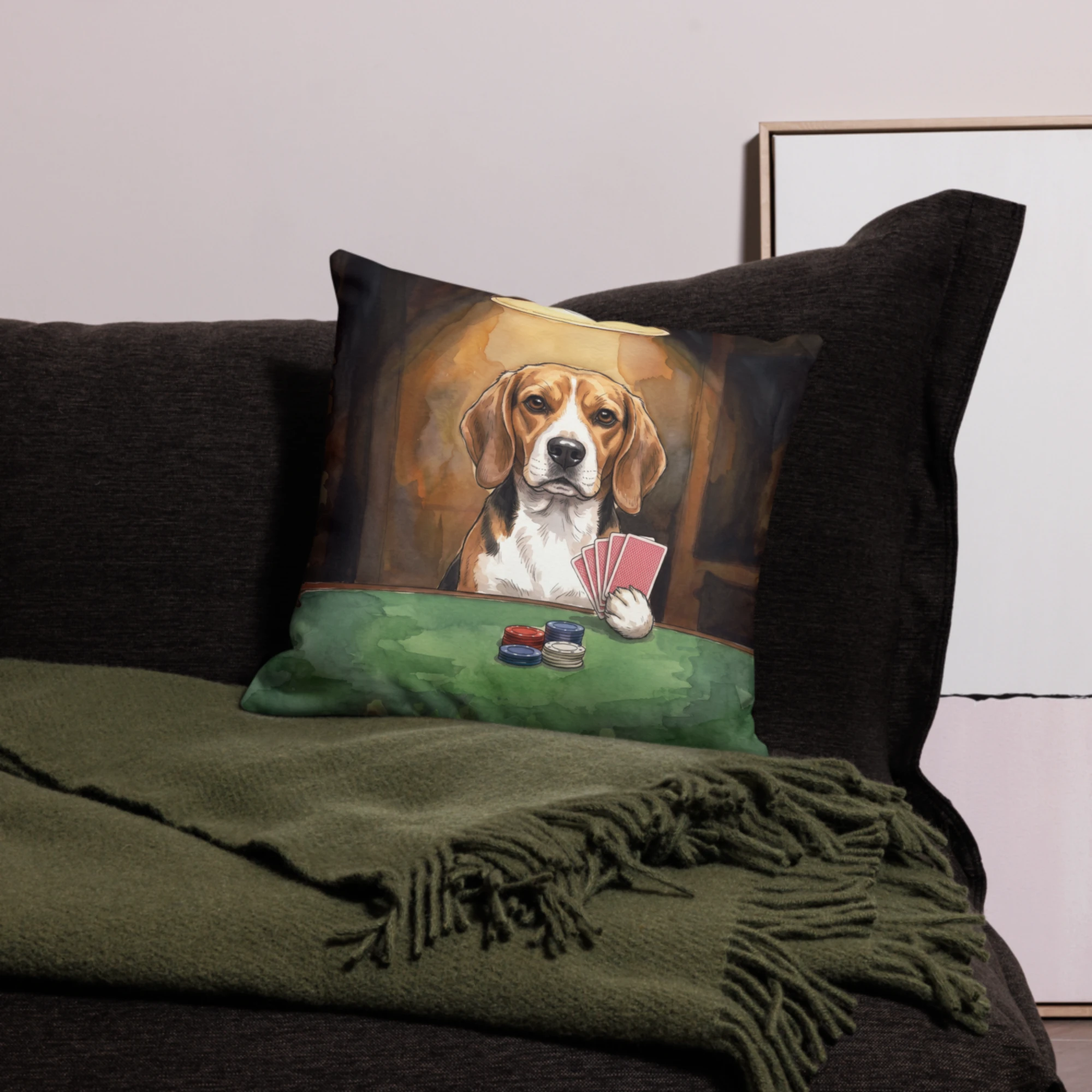 Pet Portrait Pillow — Ink & Wash — Pillow · in setting