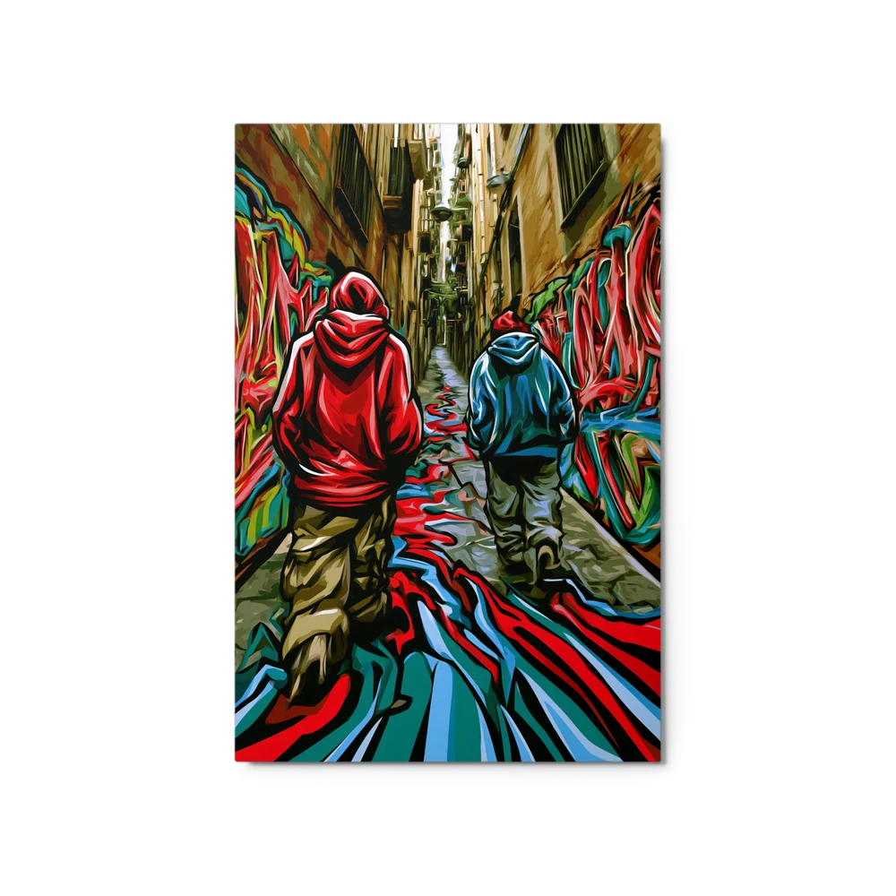 Hooded Figures in Graffiti Alley | Art Print