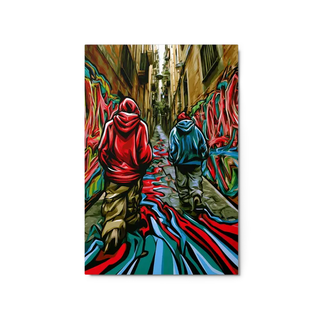Hooded Figures in Graffiti Alley | Art Print