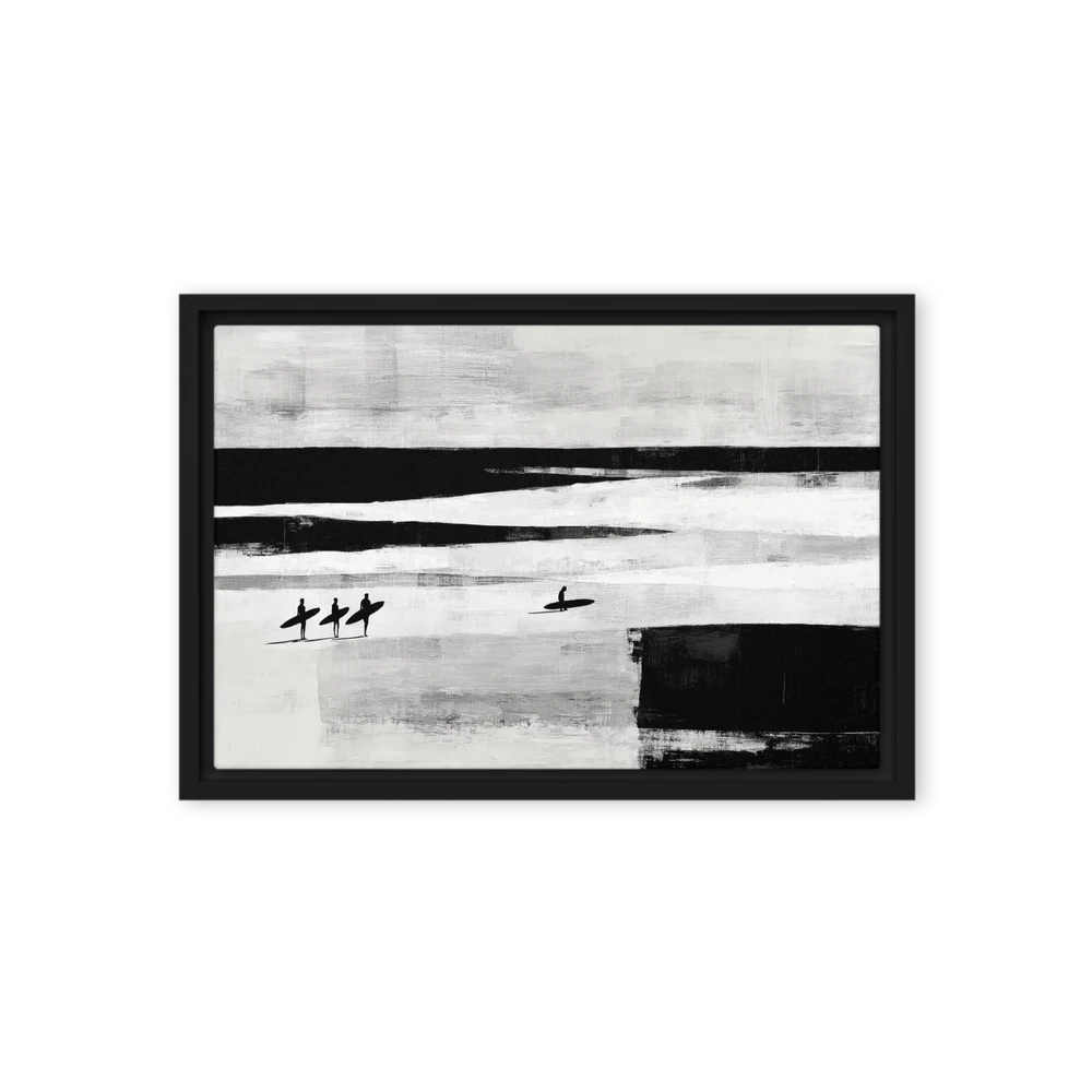 Monochrome Surfers at Dusk | Art Print