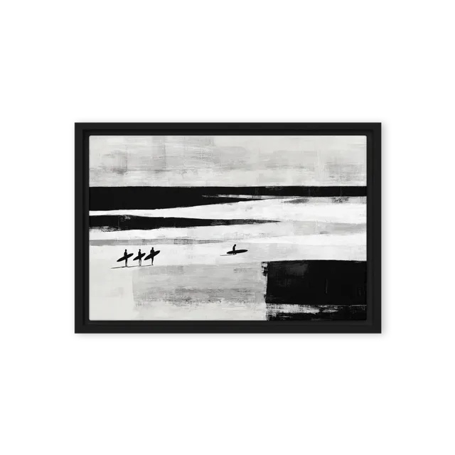 Monochrome Surfers at Dusk | Art Print