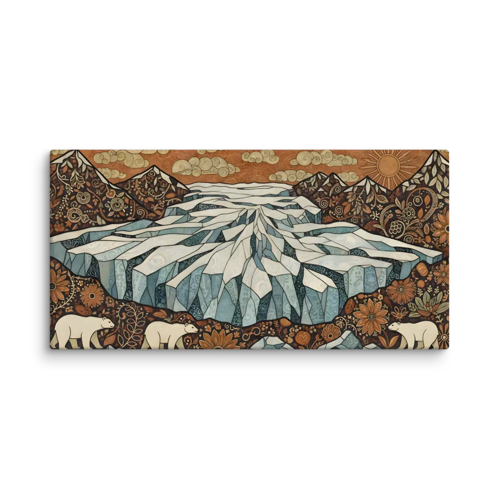 Glacial Guardians: A Stained Glass Arctic Scene 
 Canvas | 16″x 32″