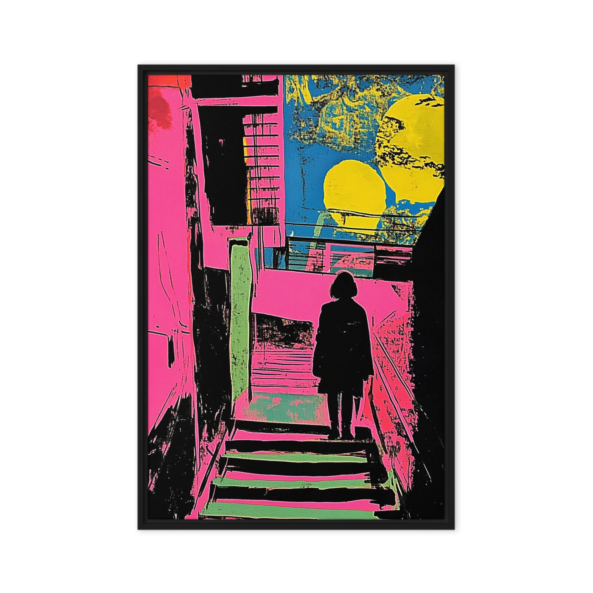 Silhouetted Figure on Colorful Stairs