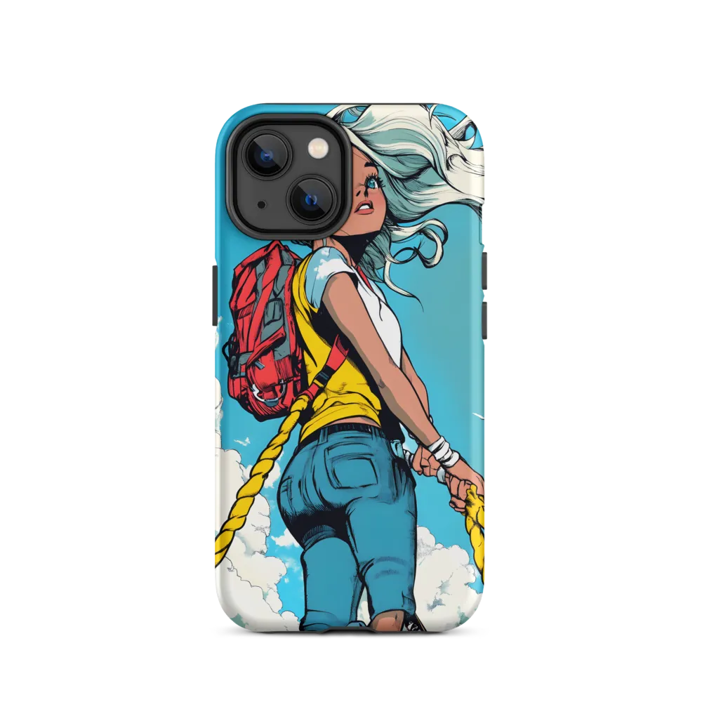 Girl with Backpack in Bright Sky | Phone Case