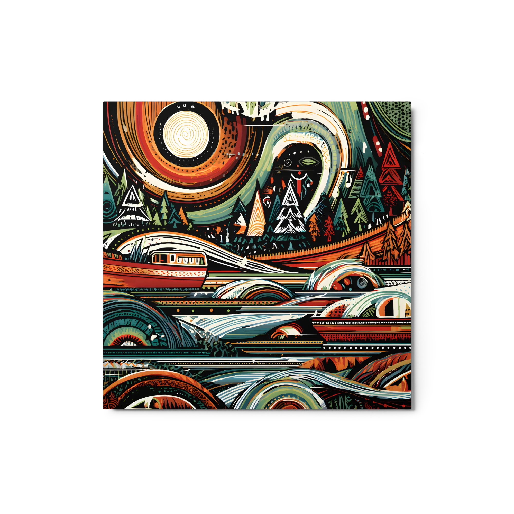 River Journey by Moonlight 
 Canvas with Brown Frame