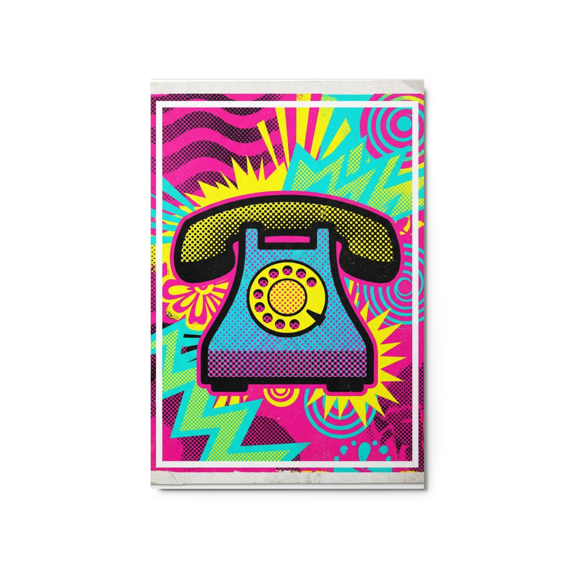 Retro Pop Art Telephone 
 Paper Print With White Frame & Mat | 18″x 24″