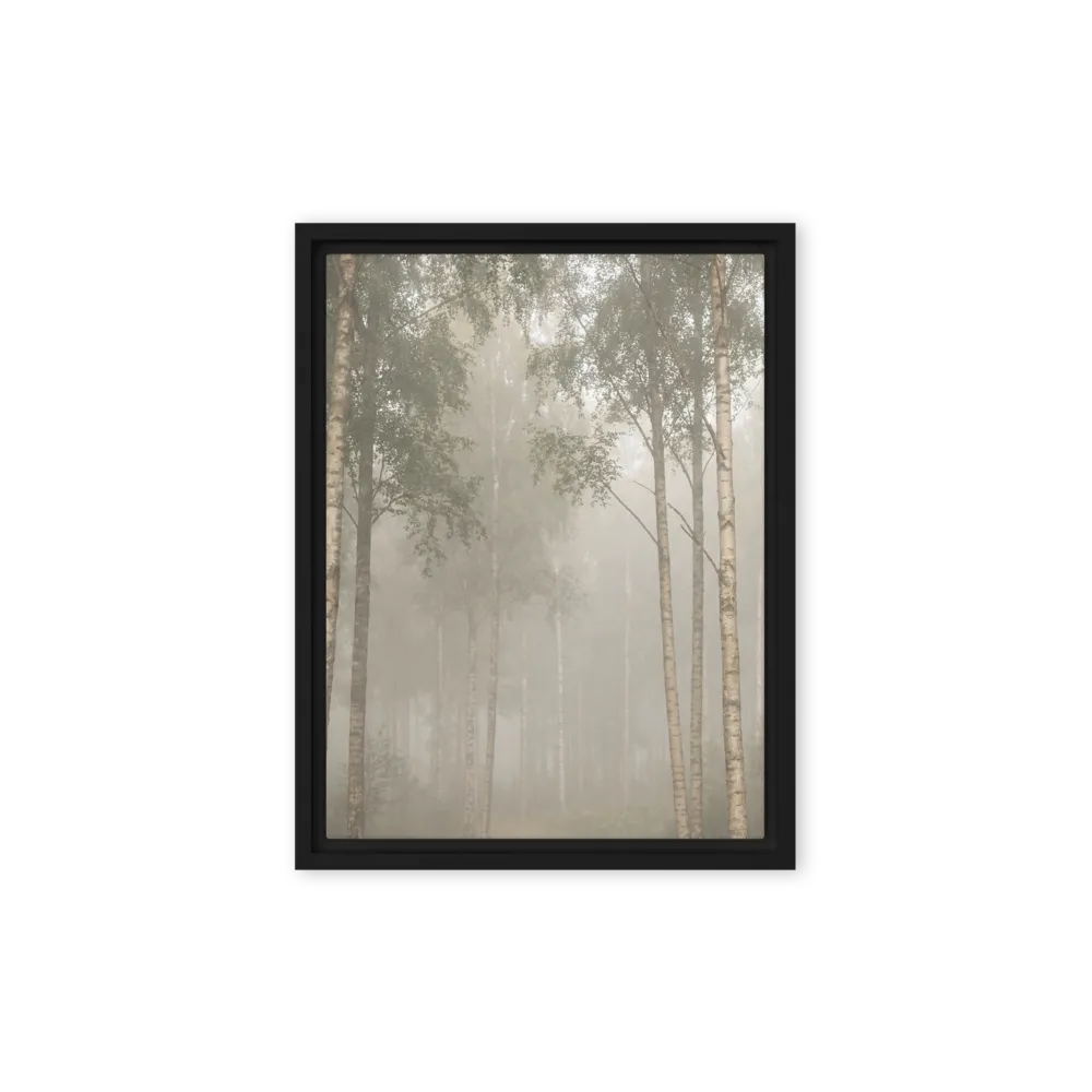 Serene Birch Forest in Mist 
 Poster with Black Frame | 18″x 24″