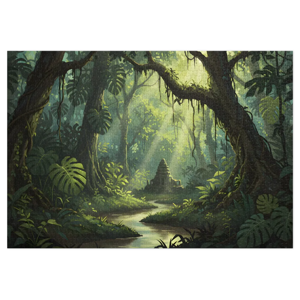 Sunlit Jungle Temple 
 Jigsaw Puzzle in Tin Box