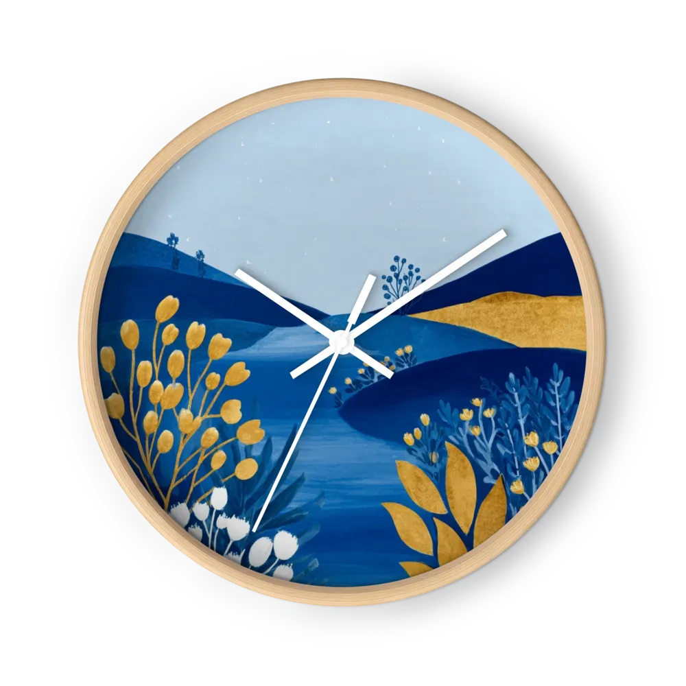 Cobalt & Ochre Folk Serenity Clocks — Gouache Gardens, Quiet Animals