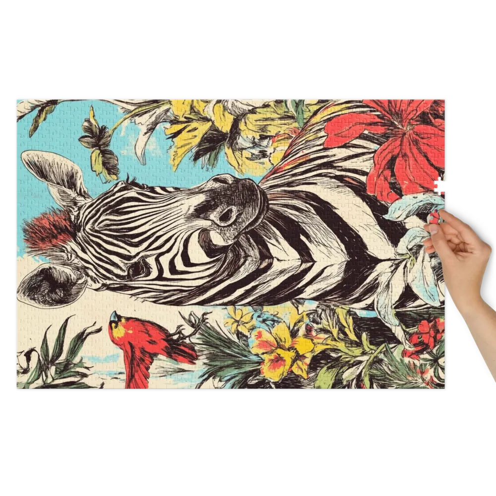 Tropical Zebra & Bird Illustration 
 Jigsaw Puzzle in Tin Box