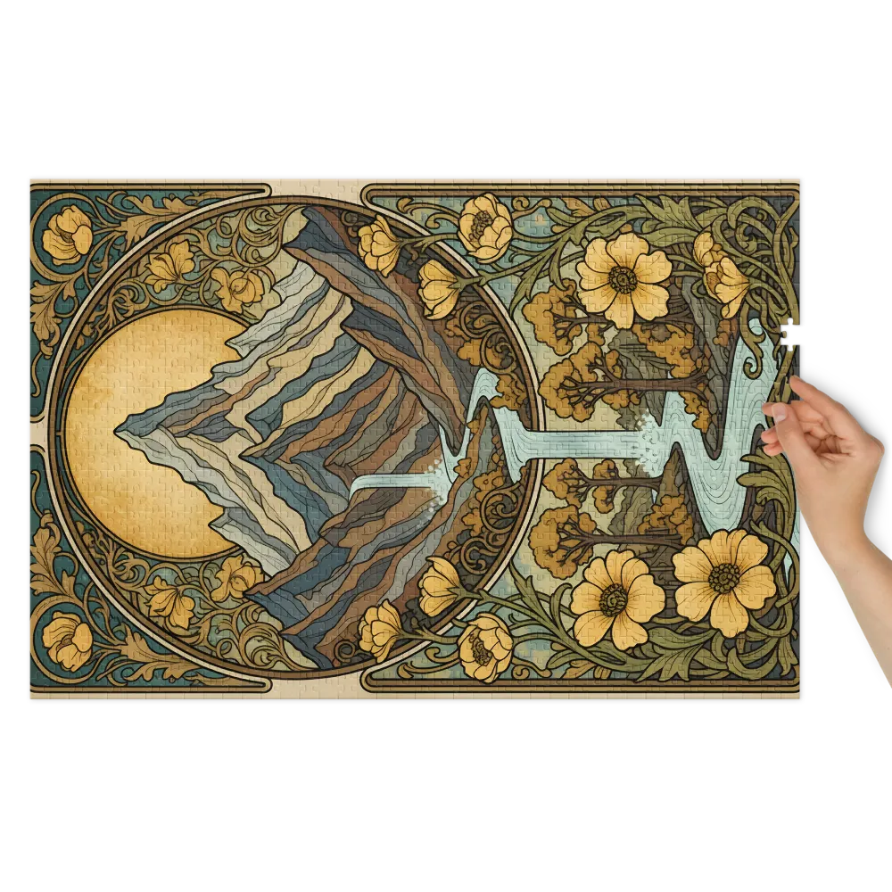 Fluxo Montanhoso Art Nouveau 
 Puzzle em caixa de metal