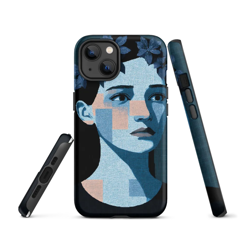 Blue Pixel Art Woman Portrait | Phone Case