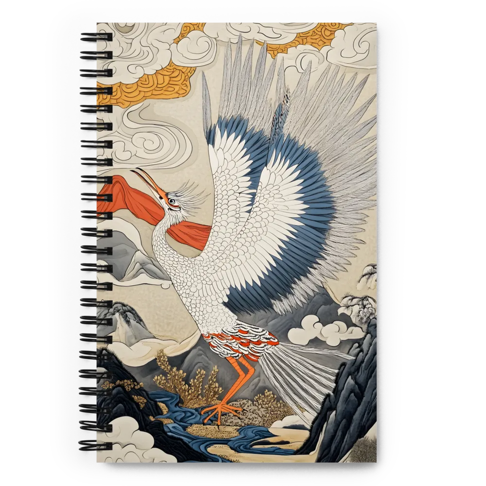 Soaring Crane in Ukiyo-e Landscape 
 Spiral Notebook | 140 pages