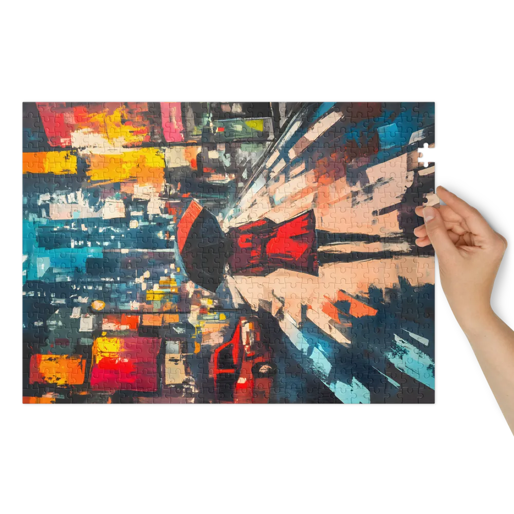 Cityscape with Woman Under Umbrella | Jigsaw Puzzle (252/520 pieces)