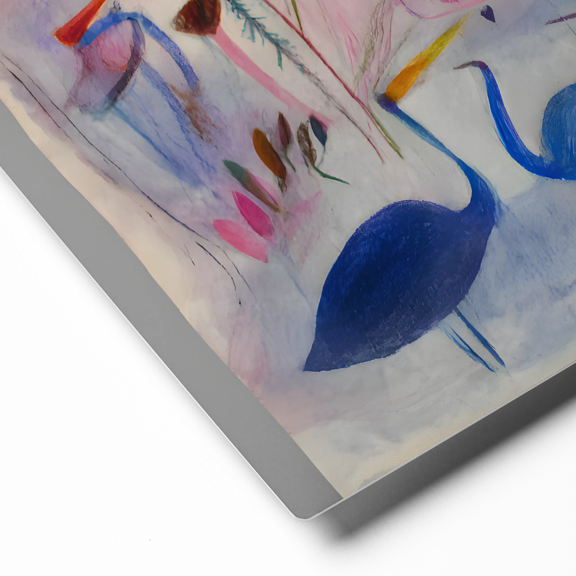 Whimsical Birds in a Dreamlike Garden 
 Metal Print | 12″x 12″
