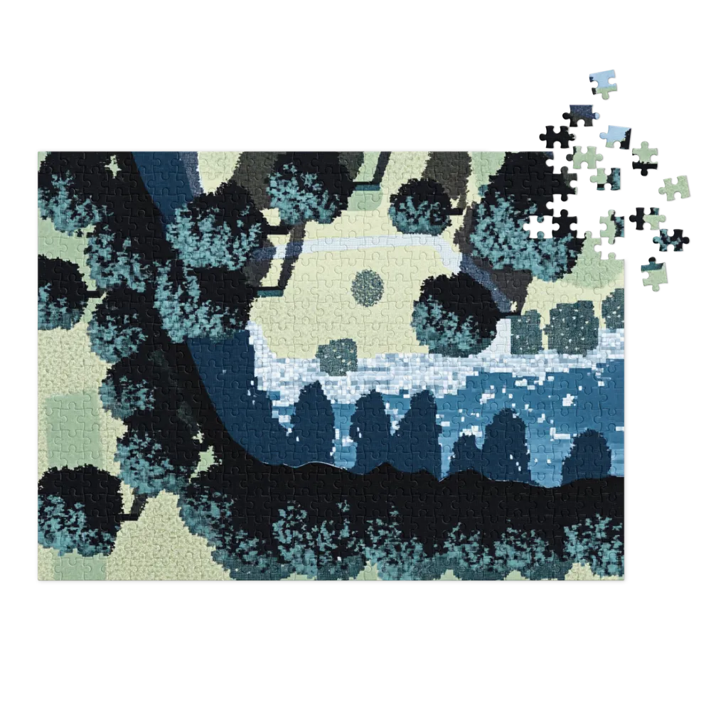 Pixel Art Landscape with River and Trees