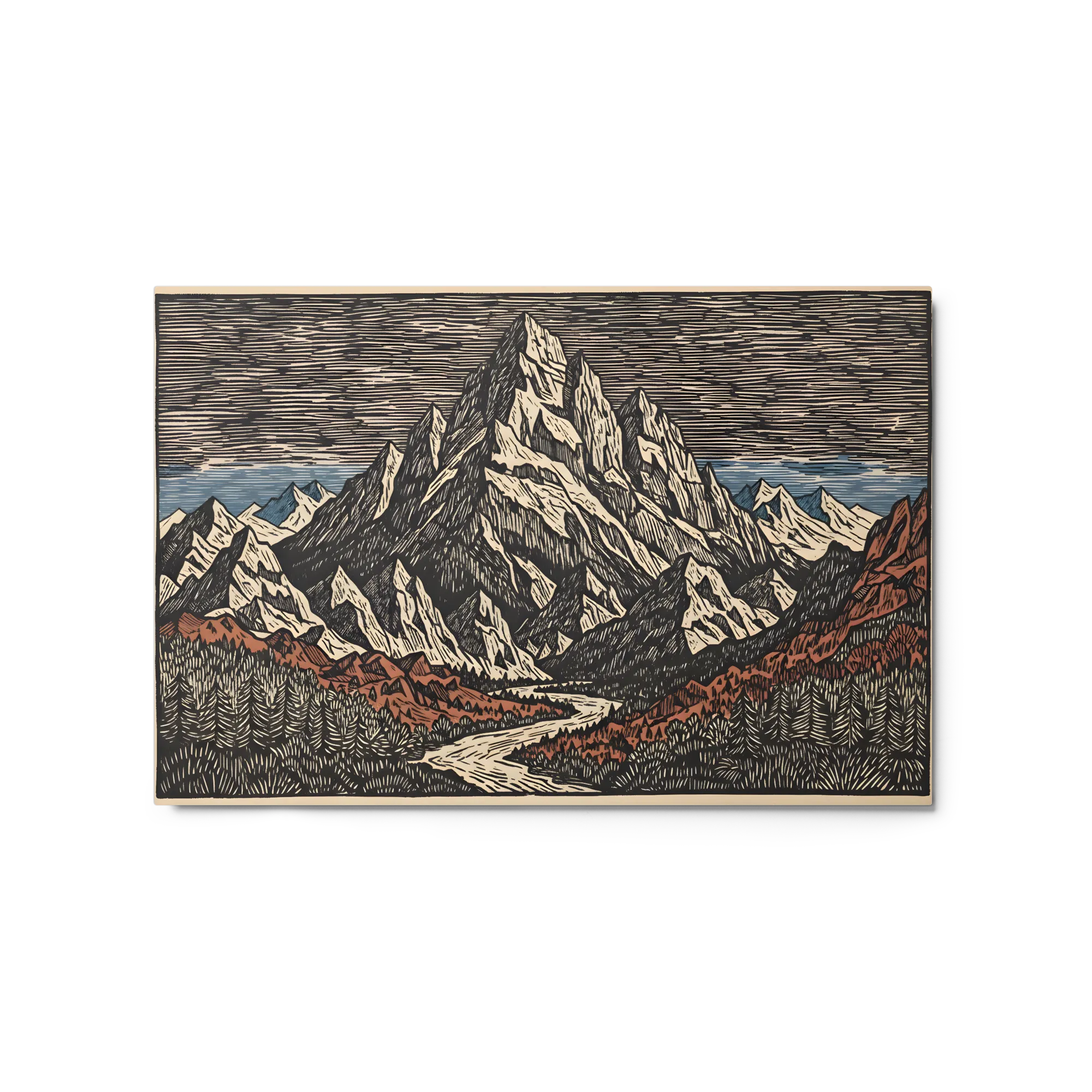 Alpine Woodcut Landscape