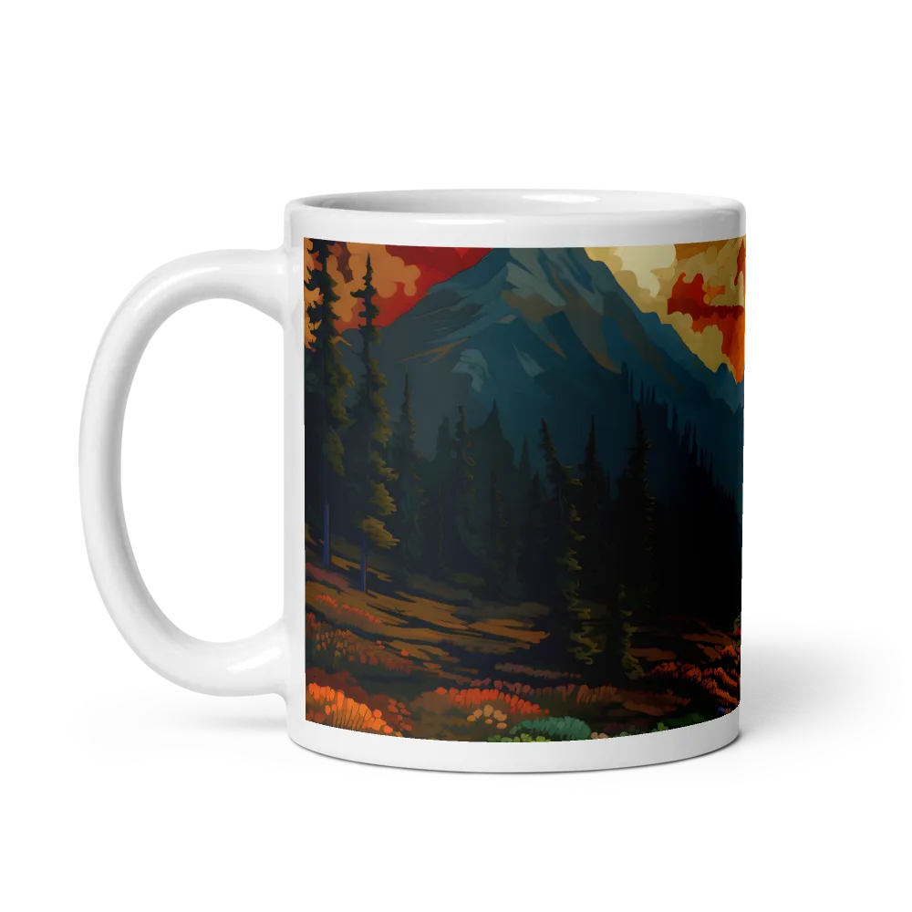 Stained Glass Mountain Sunset 
 Mug with Red inside | 15 oz