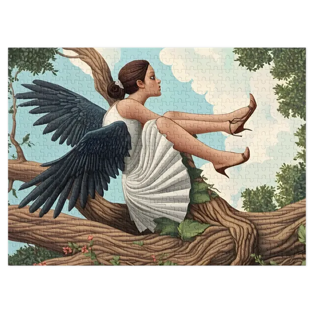 Surreal Woman with Black Wings in Tree | Jigsaw Puzzle (252/520 pieces)