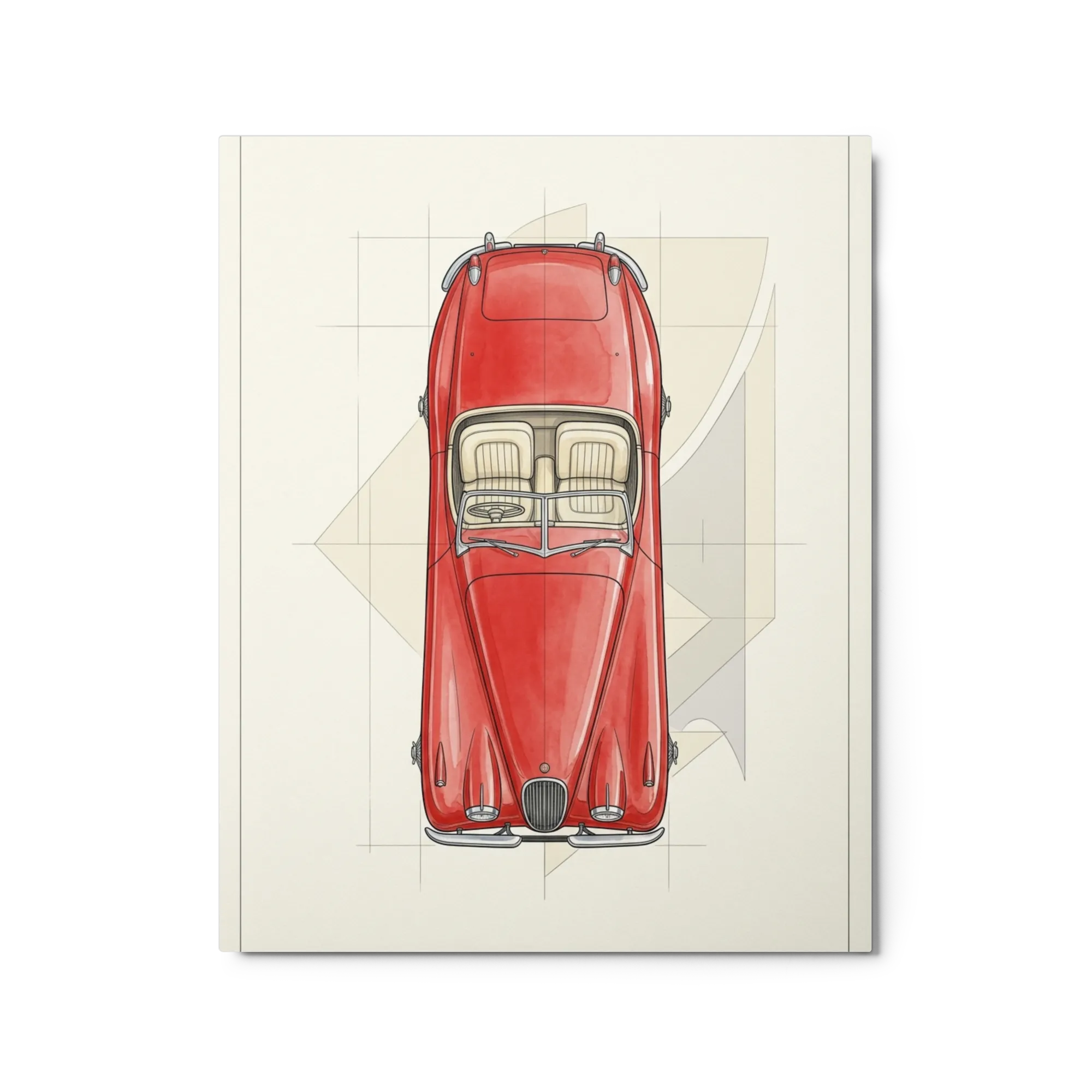 Vintage Red Roadster Blueprint 
 Canvas with Black Frame