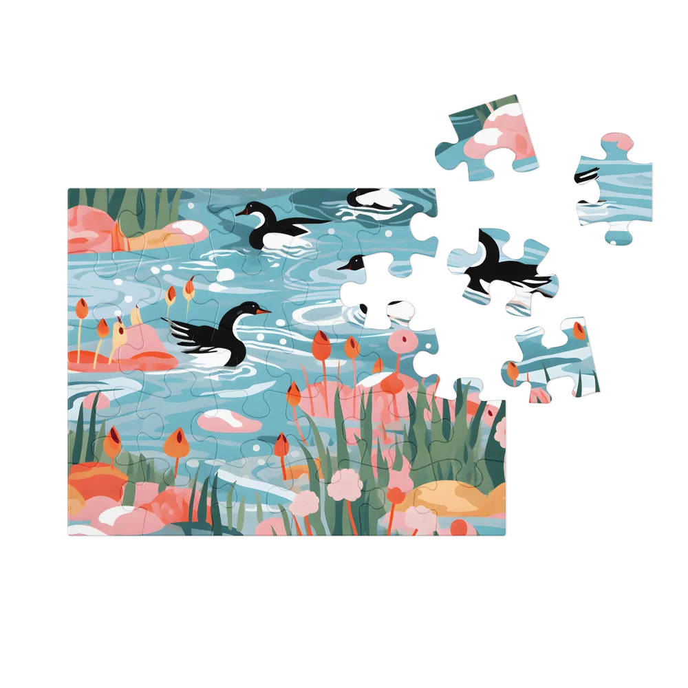Playful Duck Pond 
 Jigsaw Puzzle in Tin Box