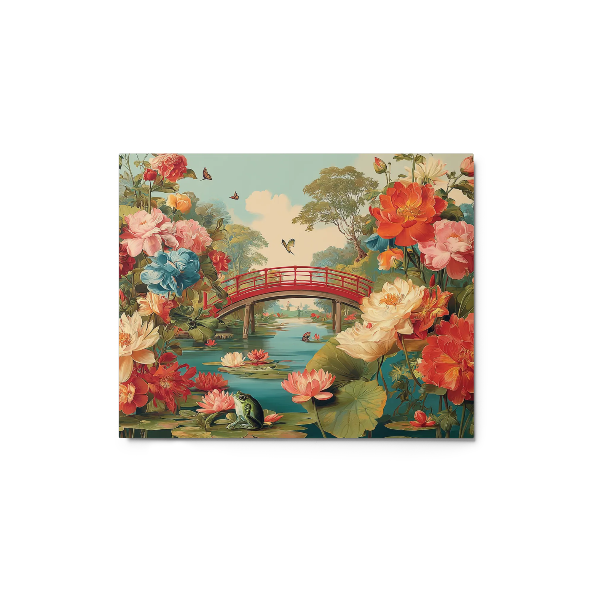 Serene Lotus Bridge 
 Metal Print | 16″x 20″