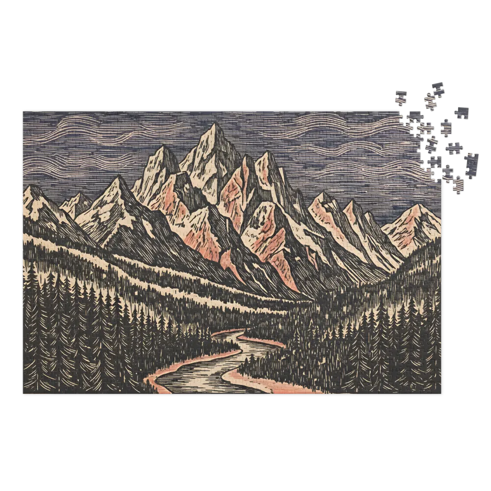 Alpine Riverwood Engraving | Jigsaw Puzzles