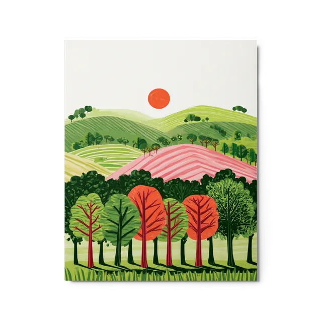Crimson Sun Over Rolling Hills | Art Print
