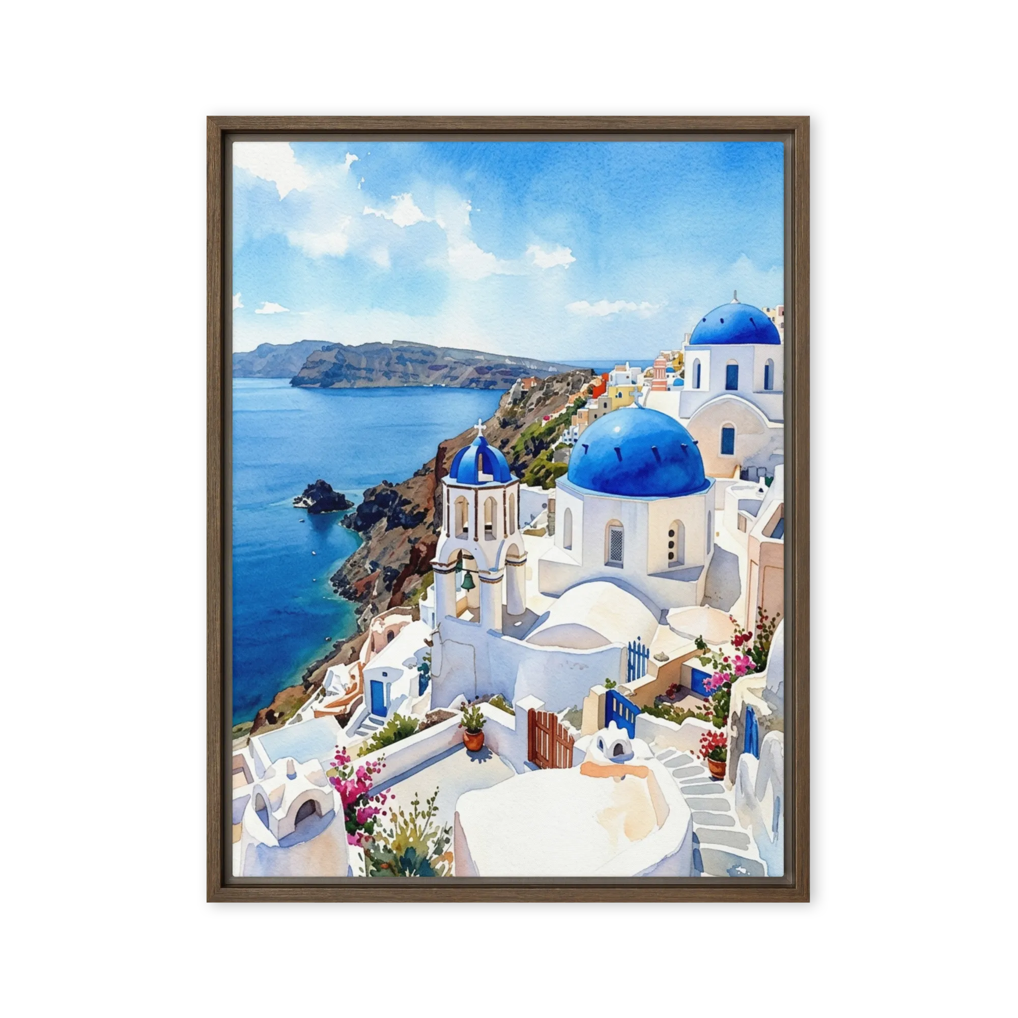 Santorini Blue Domes 
 Canvas with White Frame