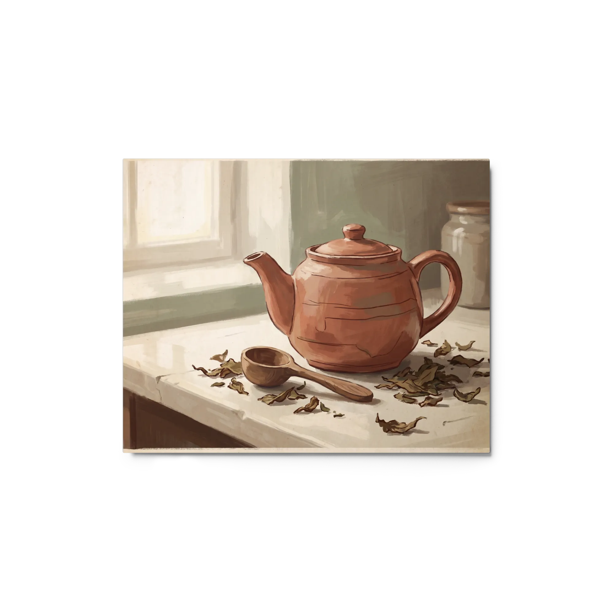 Terracotta Teapot and Leaves