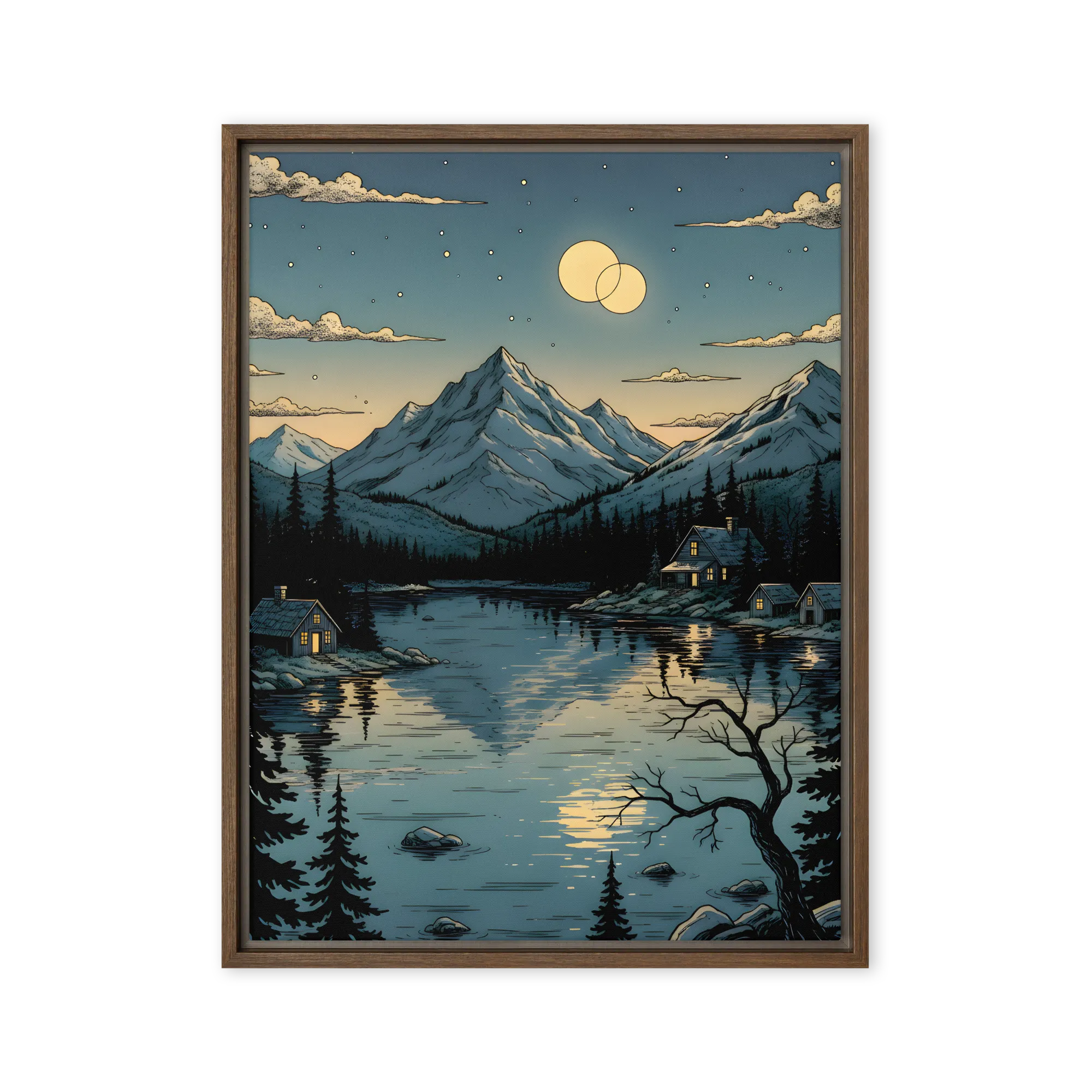Moonlit Mountain Lake Reflection