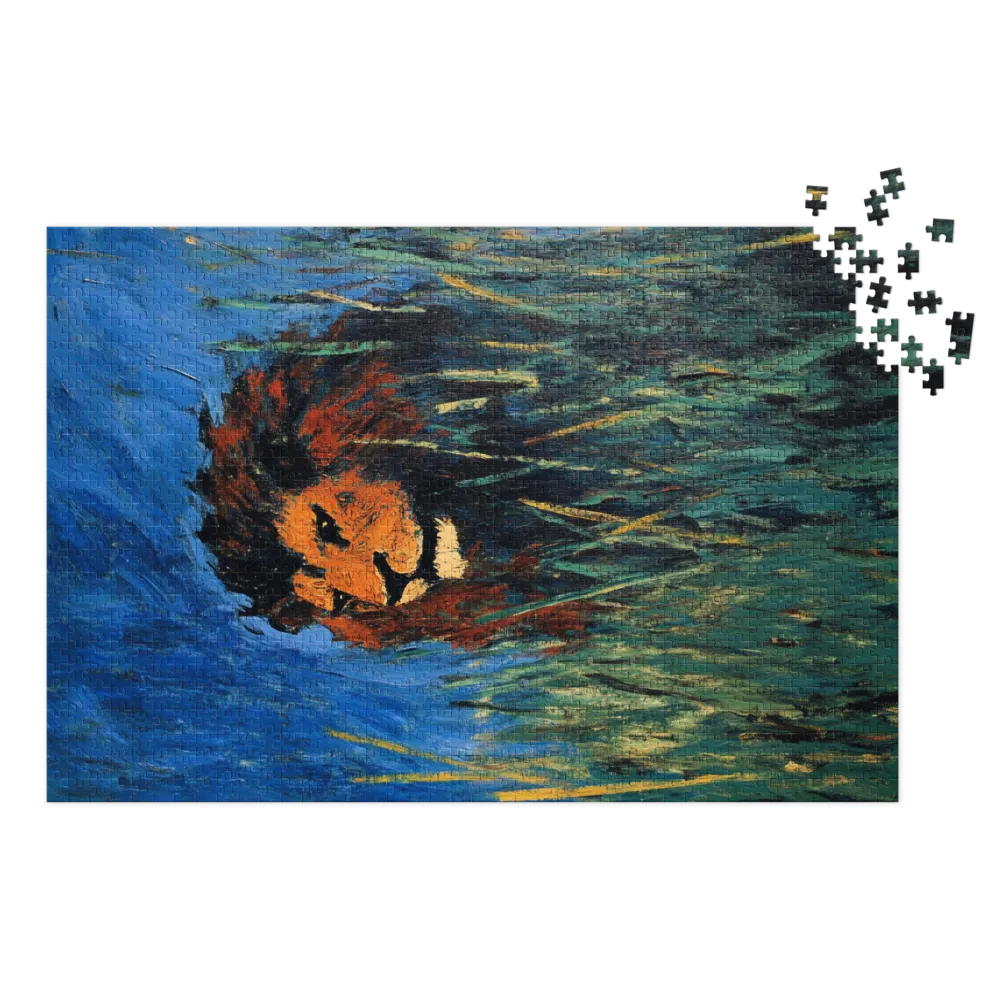Instinto Selvagem: Leão em Azul e Verde 
 Puzzle em caixa de metal
